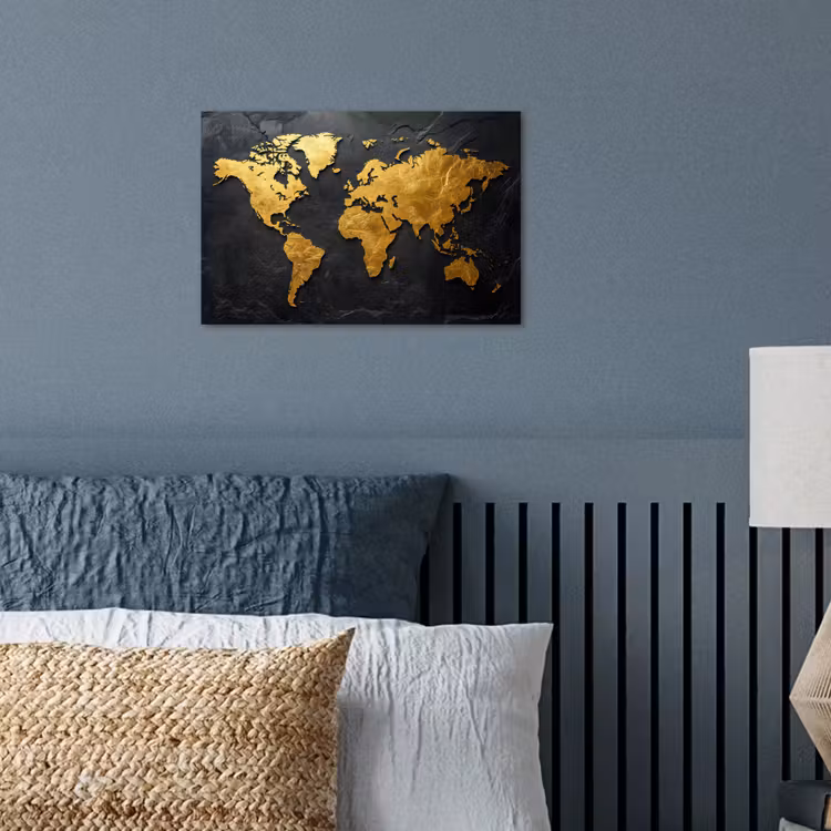 Wereldkaart - Goud - Steen poster papier klein -sfeer2