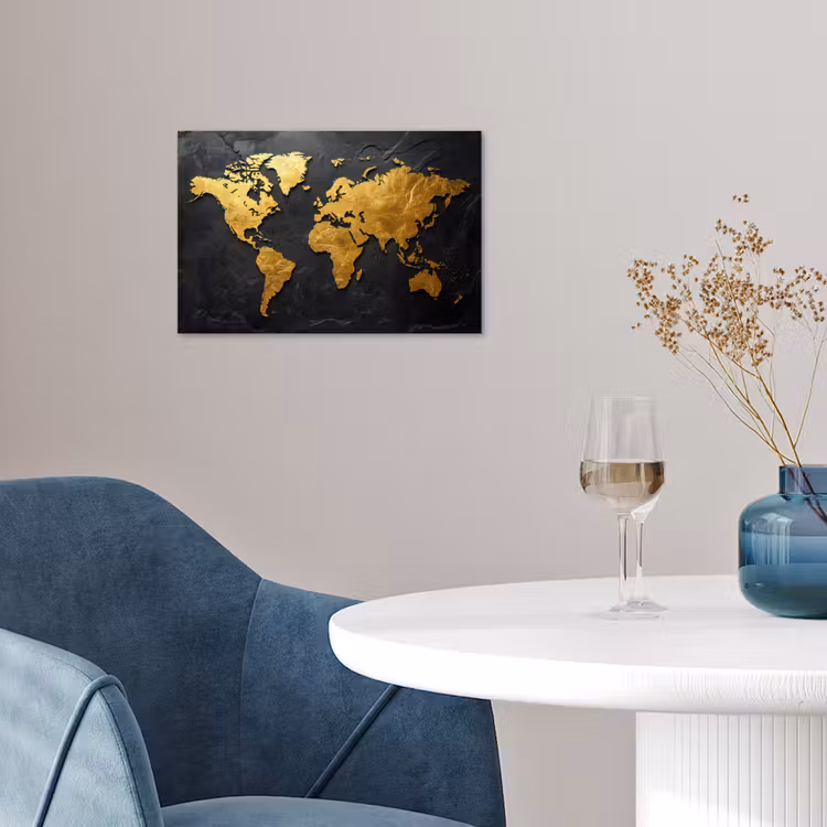 Wereldkaart - Goud - Steen poster papier klein -sfeer3