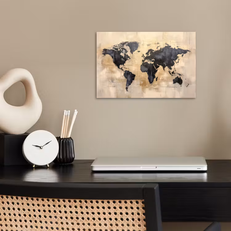 Wereldkaart - Goud - Zwart - Abstract poster papier klein -sfeer1