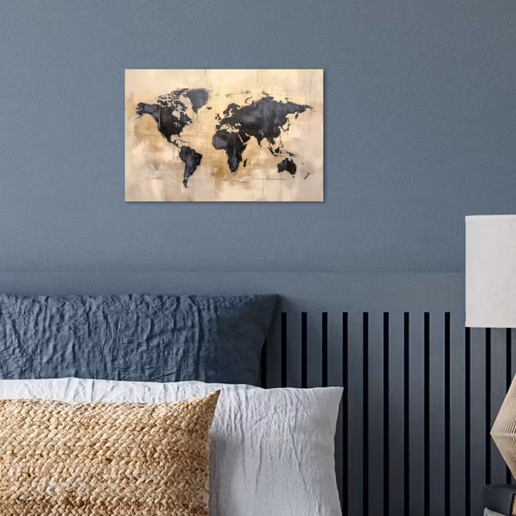 Wereldkaart - Goud - Zwart - Abstract poster papier klein -sfeer2