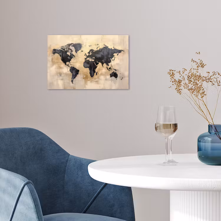 Wereldkaart - Goud - Zwart - Abstract poster papier klein -sfeer3