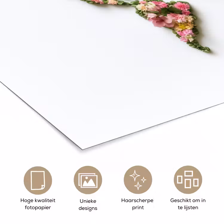 Wereldkaart - Kleurrijk - Bloemen - Lente poster papier klein -closeup_NL