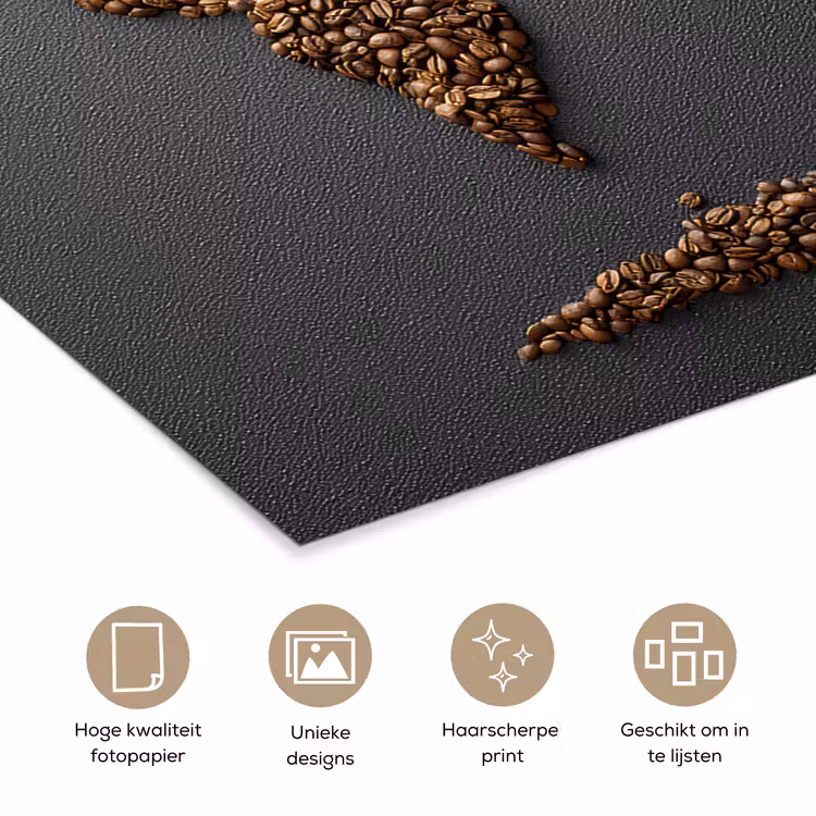 Wereldkaart - Koffie - Grijs poster papier klein -closeup_NL