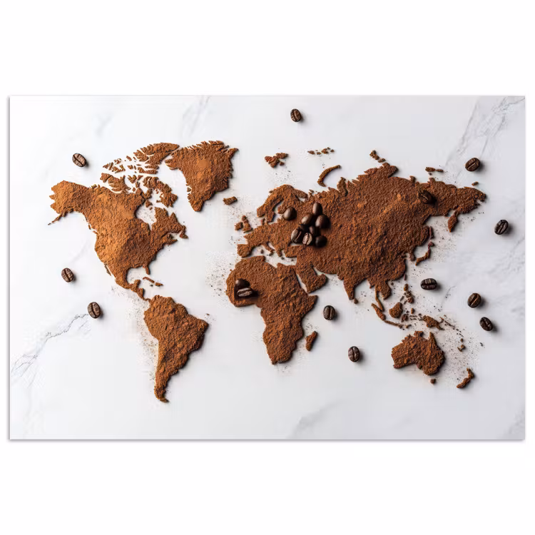 Wereldkaart - Koffie - Marmer poster papier klein -3d