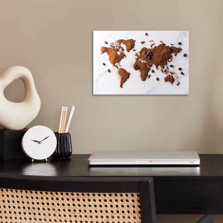 Wereldkaart - Koffie - Marmer poster papier klein -sfeer1