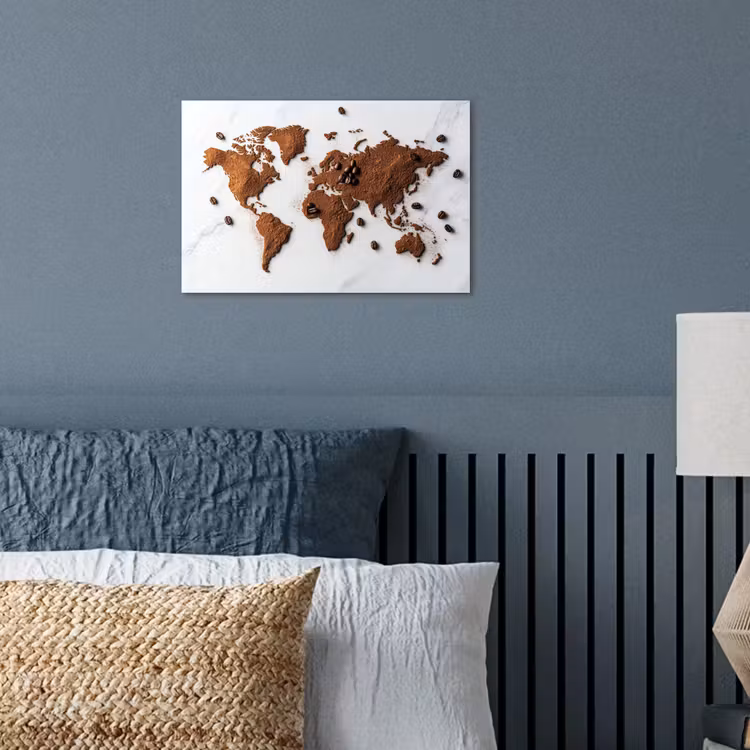 Wereldkaart - Koffie - Marmer poster papier klein -sfeer2