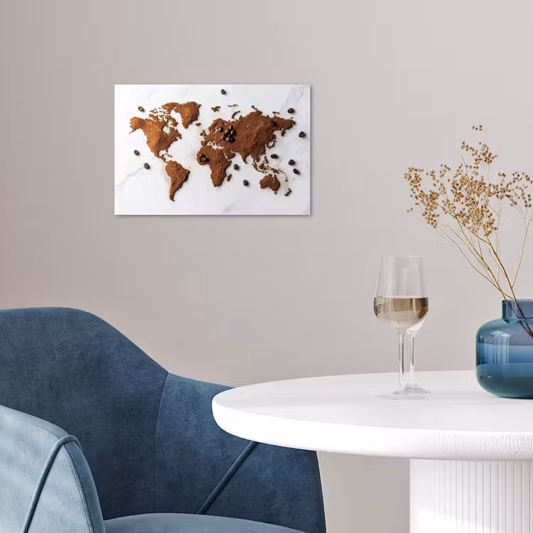 Wereldkaart - Koffie - Marmer poster papier klein -sfeer3