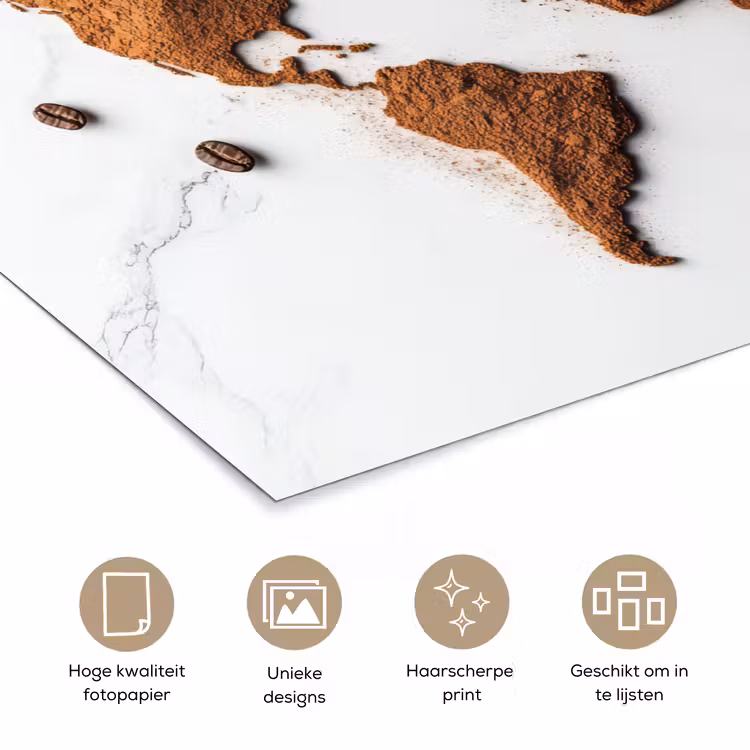 Wereldkaart - Koffie - Marmer poster papier klein -closeup_NL
