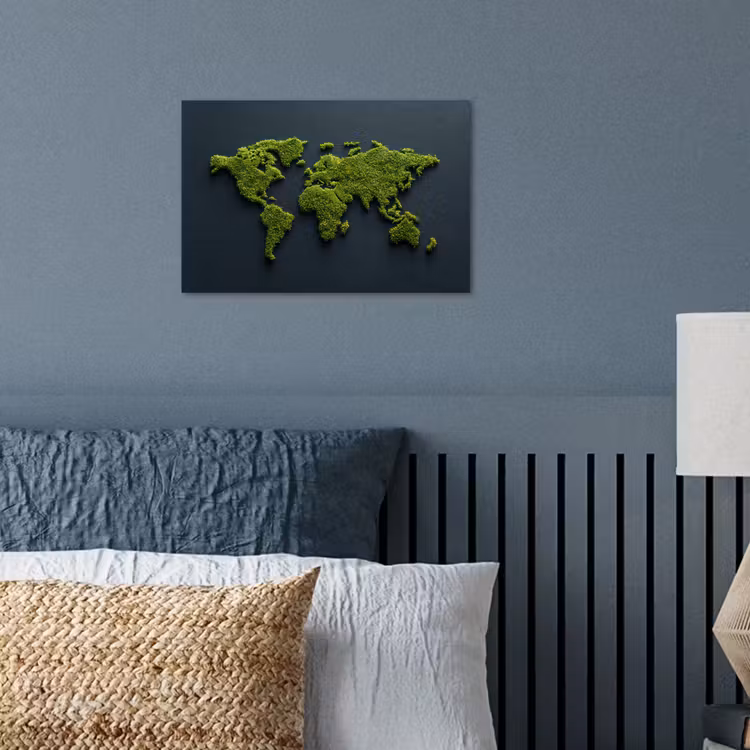 Wereldkaart - Mos -Levendig effect poster papier klein -sfeer2