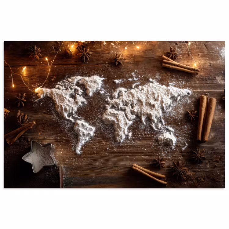 Wereldkaart - Poedersuiker - Hout poster papier klein -3d