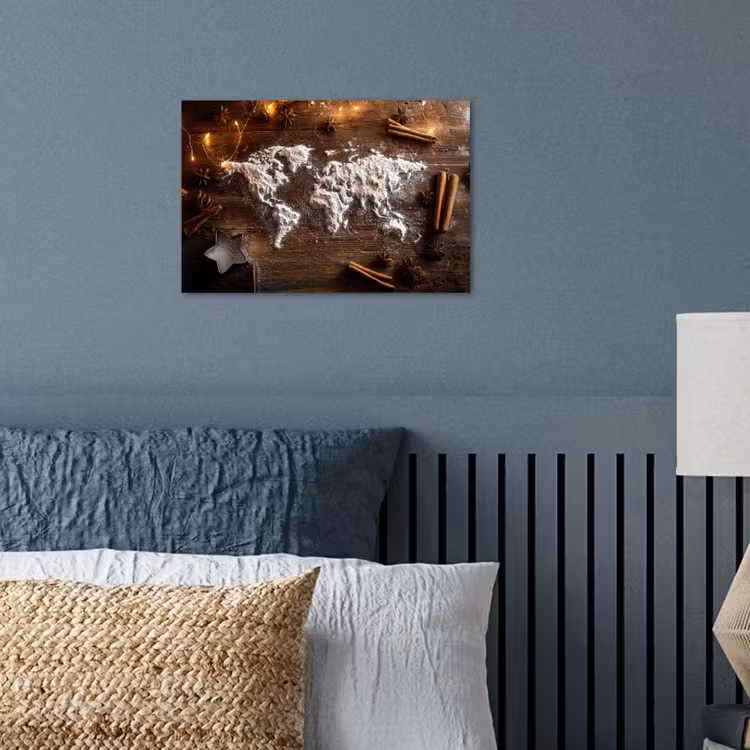 Wereldkaart - Poedersuiker - Hout poster papier klein -sfeer2