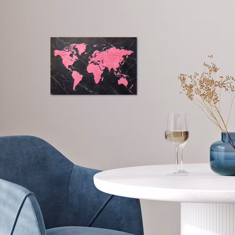 Wereldkaart - Roze - Marmer poster papier klein -sfeer3