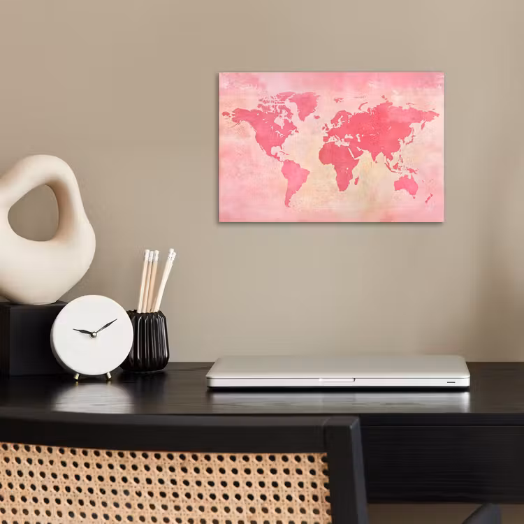 Wereldkaart - Roze - Vaag poster papier klein -sfeer1