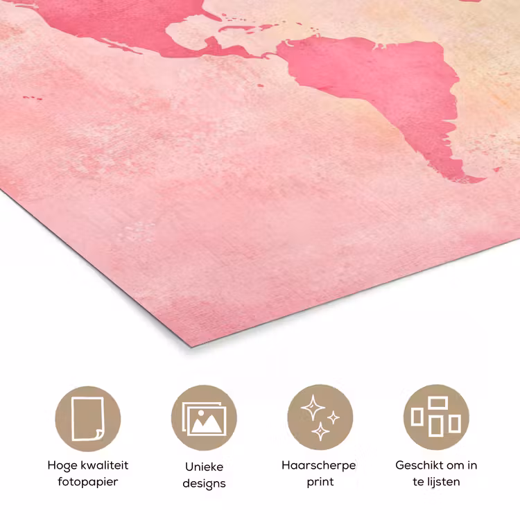 Wereldkaart - Roze - Vaag poster papier klein -closeup_NL
