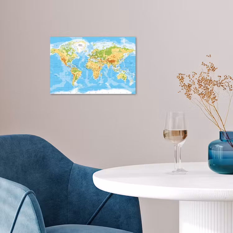 Wereldkaart - Staatkundig - Blauw - Aarde - Educatief poster papier klein -sfeer3