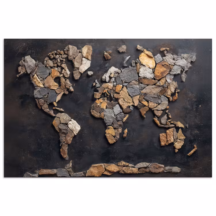 Wereldkaart - Stenen - Realistisch poster papier klein -3d