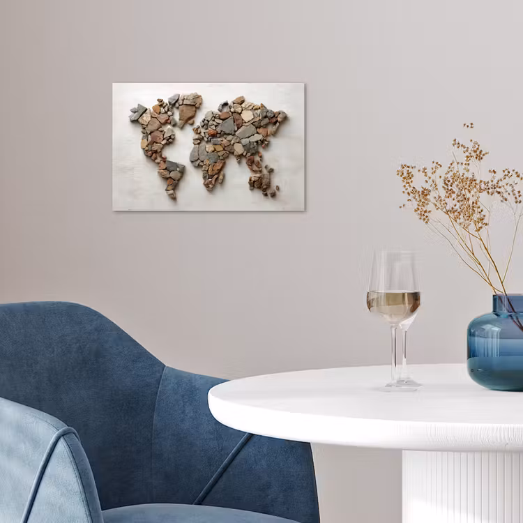 Wereldkaart - Stenen - Wit poster papier klein -sfeer3