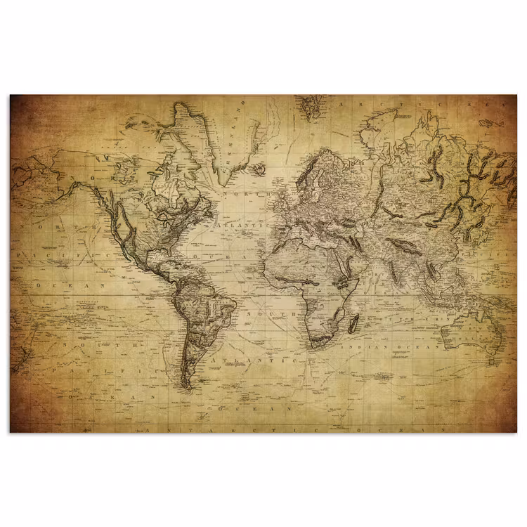 Wereldkaart - Vintage - Antiek - Bruin - Papier poster papier klein -3d