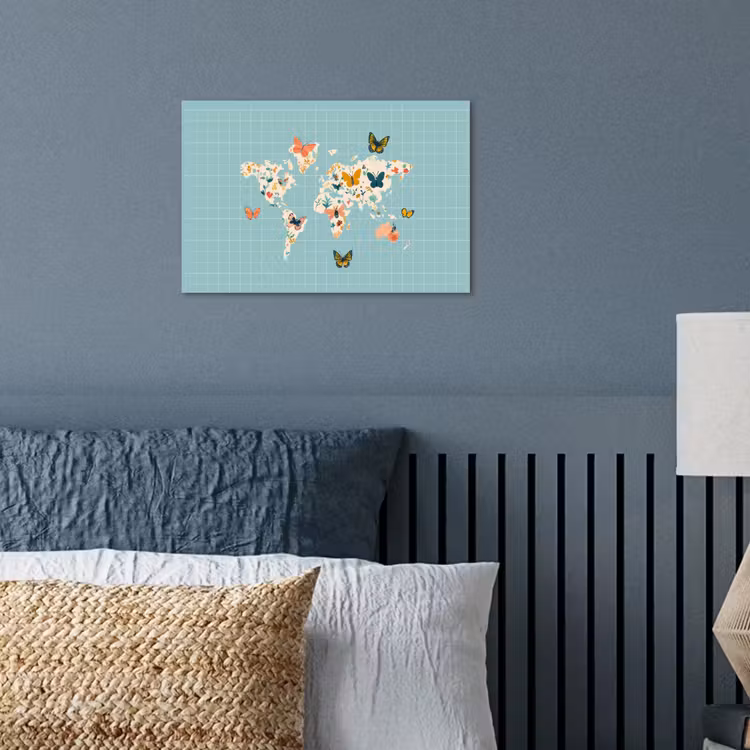 Wereldkaart - Vlinders - Dromerig poster papier klein -sfeer2