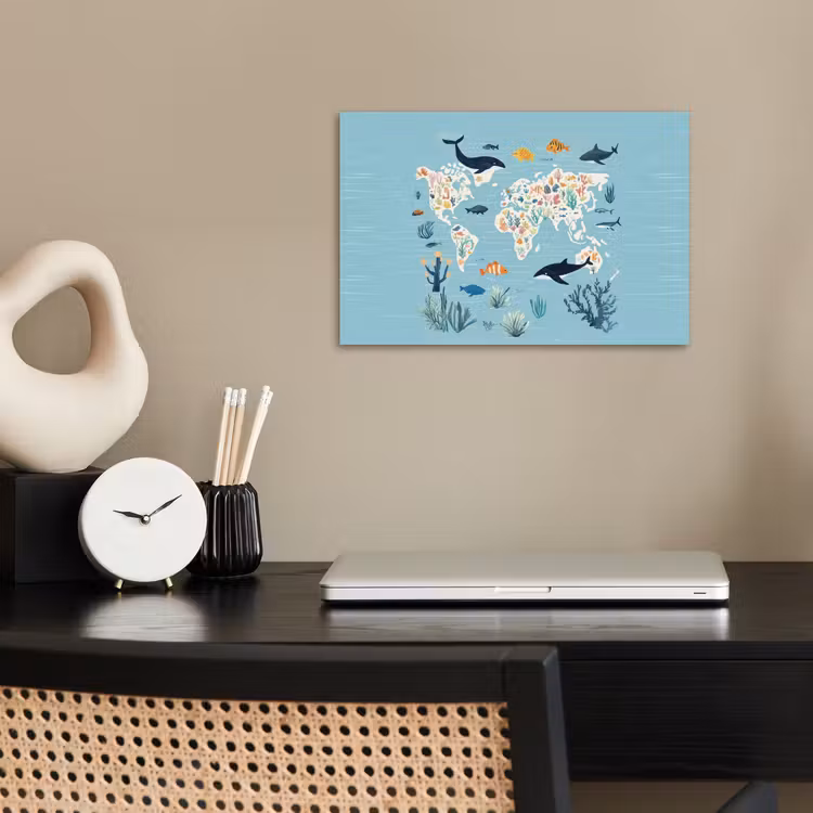 Wereldkaart - Zeeleven - Blauw poster papier klein -sfeer1