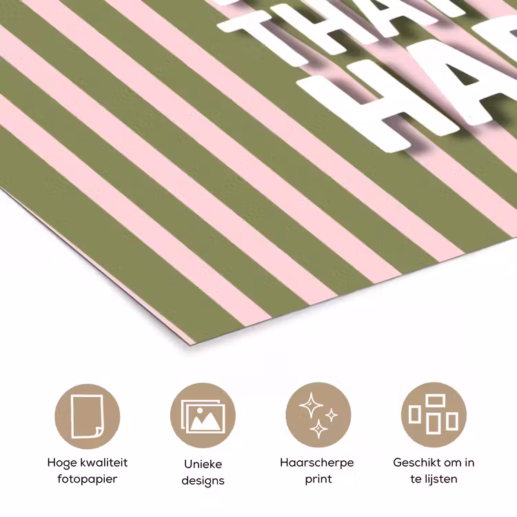 What's the best that could happen - Strepen - Groen - Roze poster papier klein -closeup_NL
