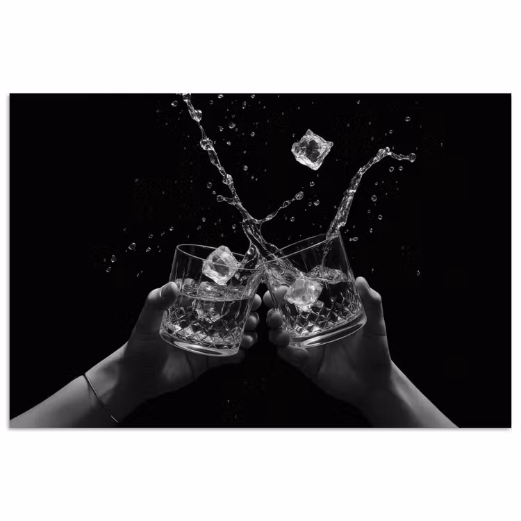Whiskyglazen - Ijs - Spetters - Zwart poster papier klein -3d
