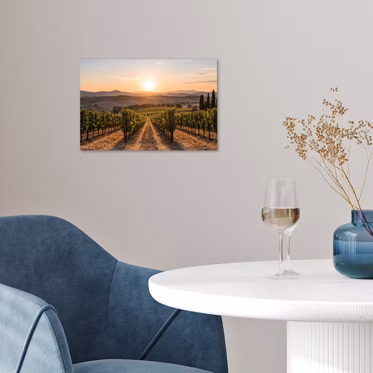 Wijngaard - Zonsondergang - Landschap poster papier klein -sfeer3