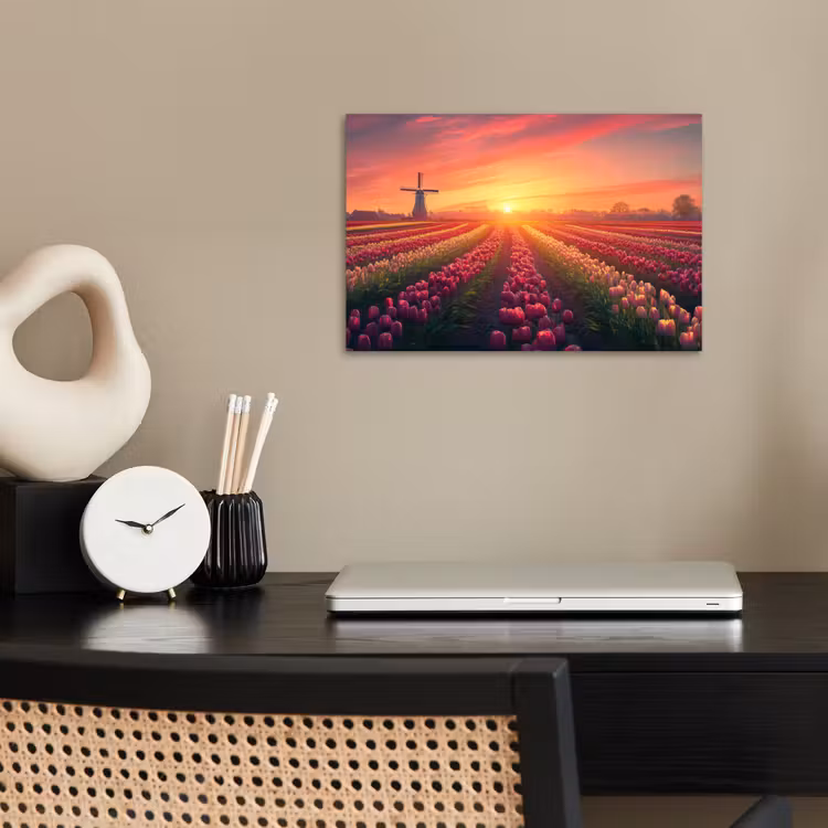 Windmolen - Zonsondergang - Landschap poster papier klein -sfeer1
