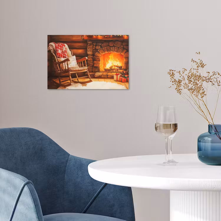 Winter - Kerst - Huis - Openhaard poster papier klein -sfeer3