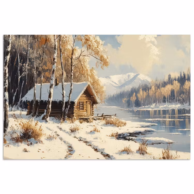 Winter - Sneeuw - Huis - Natuur poster papier klein -3d