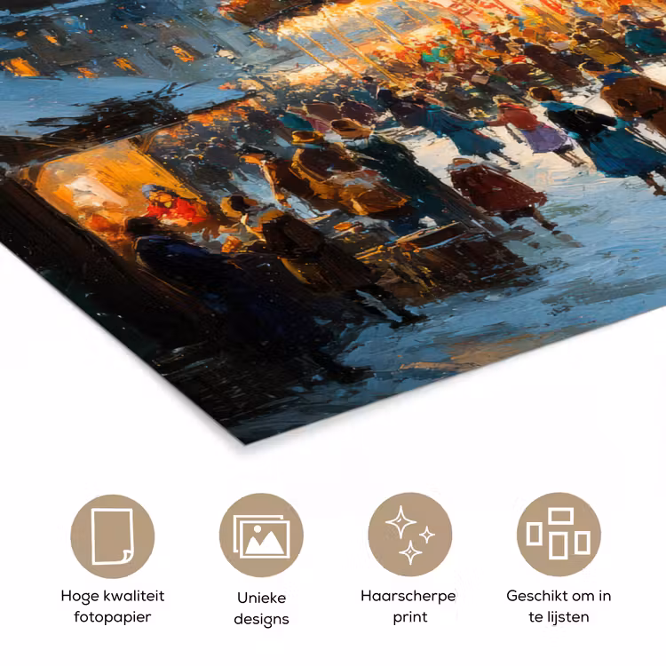 Winterkermis - Dorp - Kleurrijk poster papier klein -closeup_NL