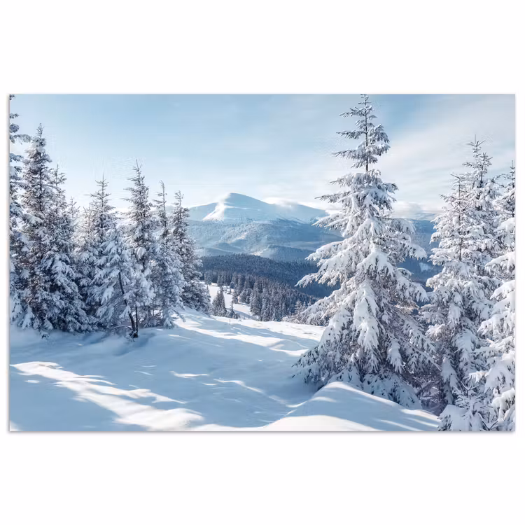 Winterlandschap - Natuur - Berg - Bomen - Sneeuw poster papier klein -3d