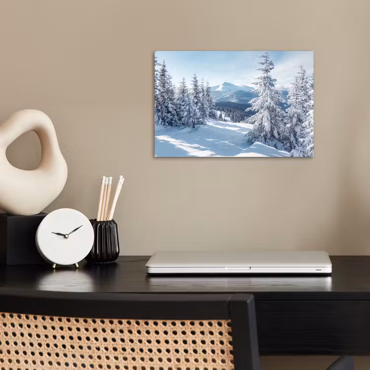 Winterlandschap - Natuur - Berg - Bomen - Sneeuw poster papier klein -sfeer1