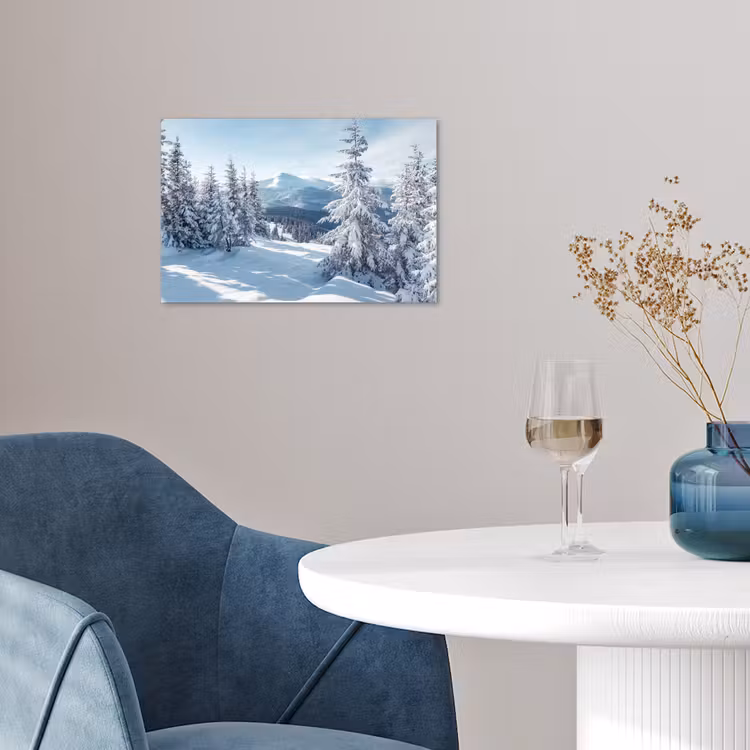 Winterlandschap - Natuur - Berg - Bomen - Sneeuw poster papier klein -sfeer3