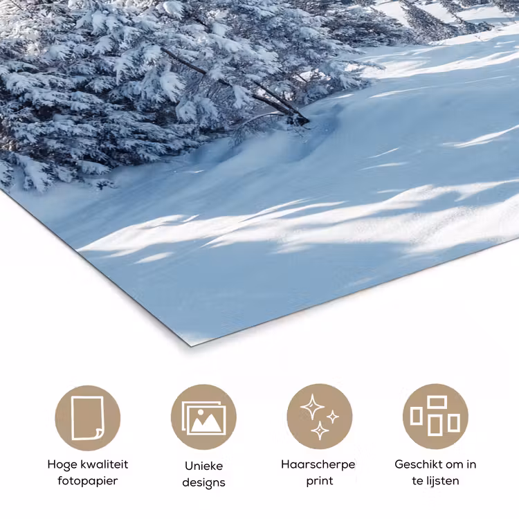 Winterlandschap - Natuur - Berg - Bomen - Sneeuw poster papier klein -closeup_NL
