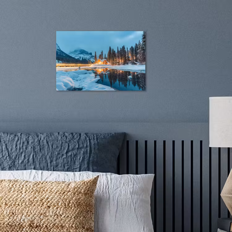 Winterlandschap - Natuur - Huis - Bergen - Sneeuw poster papier klein -sfeer2