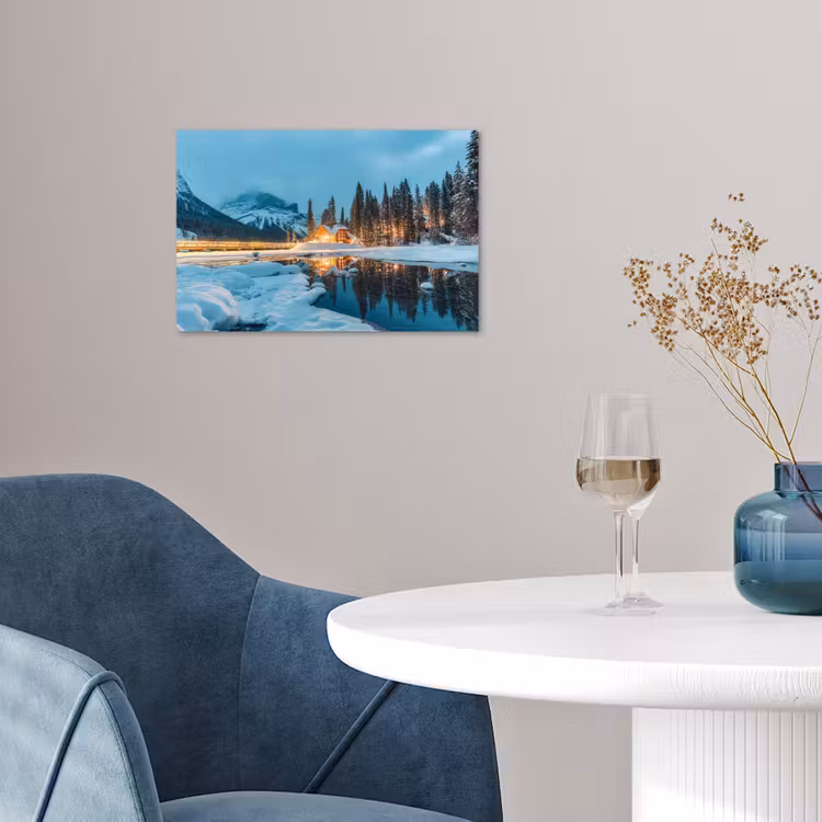 Winterlandschap - Natuur - Huis - Bergen - Sneeuw poster papier klein -sfeer3