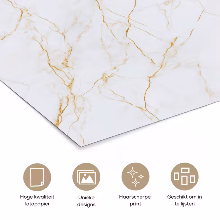 Wit - Marmer - Goud - Luxueus poster papier klein 62 -closeup_NL
