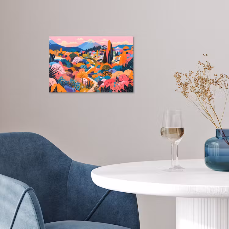 Witte bergtop - Modern - Kleurrijk poster papier klein -sfeer3