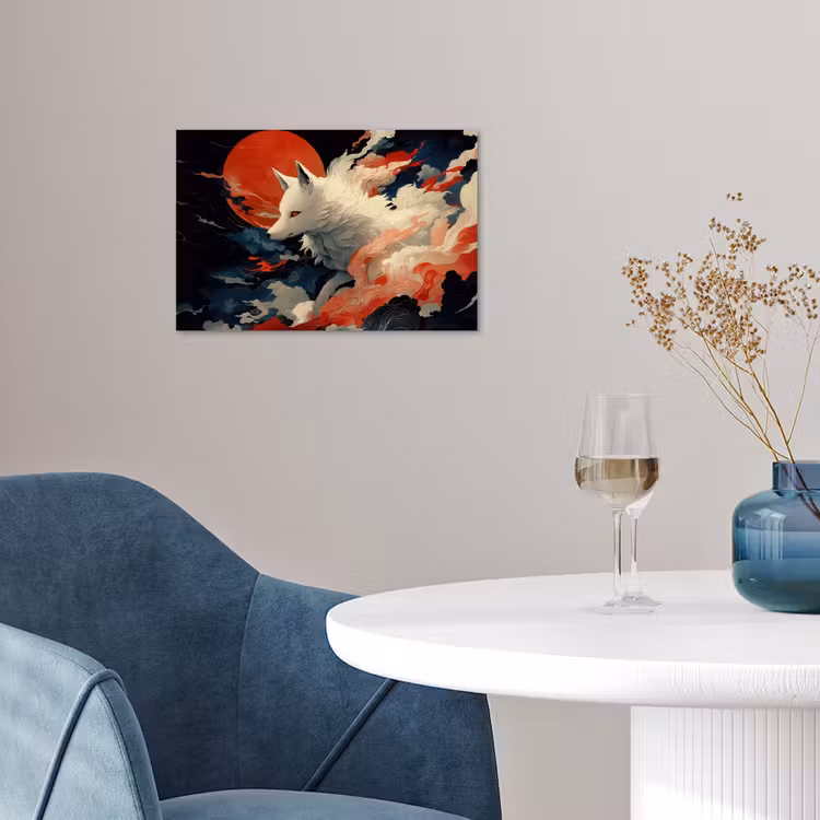 Witte vos - wolken - maan poster papier klein -sfeer3