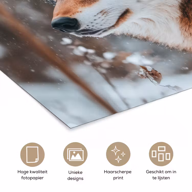 Wolf - Sneeuw - Winter - Dieren - Natuur - Sneeuw poster papier klein -closeup_NL