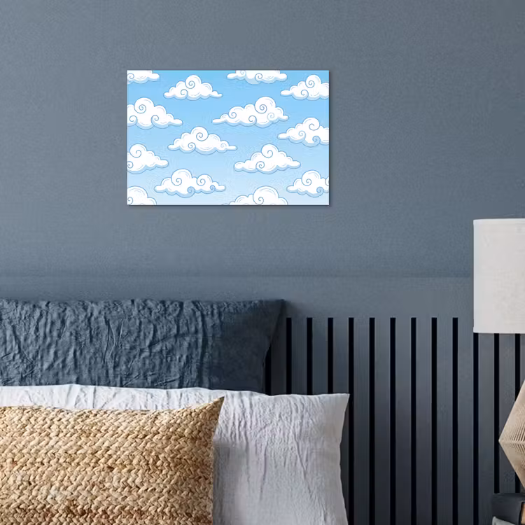 Wolk - Lucht - Cartoon - Blauw - Wit poster papier klein -sfeer2