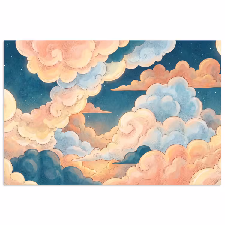 Wolk - Lucht - Natuur - Illustratief - Oranje poster papier klein -3d