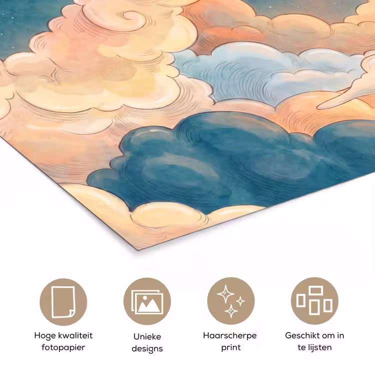 Wolk - Lucht - Natuur - Illustratief - Oranje poster papier klein -closeup_NL