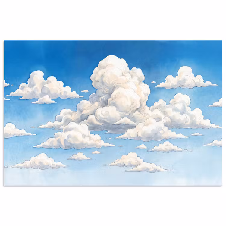 Wolken - Blauwe lucht - Natuur - Modern - Wit poster papier klein -3d