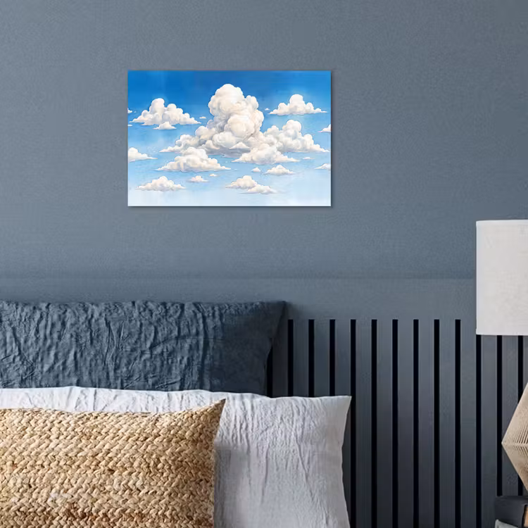 Wolken - Blauwe lucht - Natuur - Modern - Wit poster papier klein -sfeer2