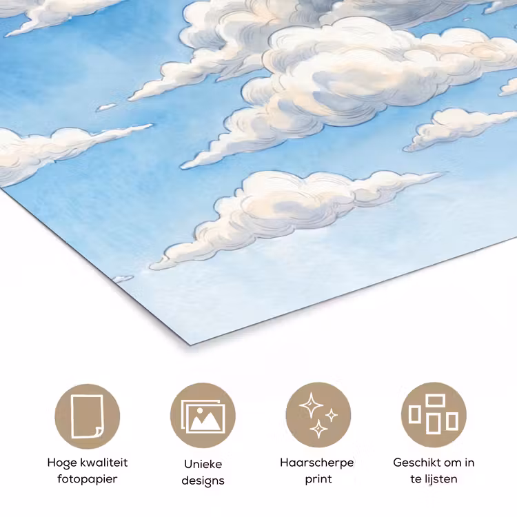 Wolken - Blauwe lucht - Natuur - Modern - Wit poster papier klein -closeup_NL