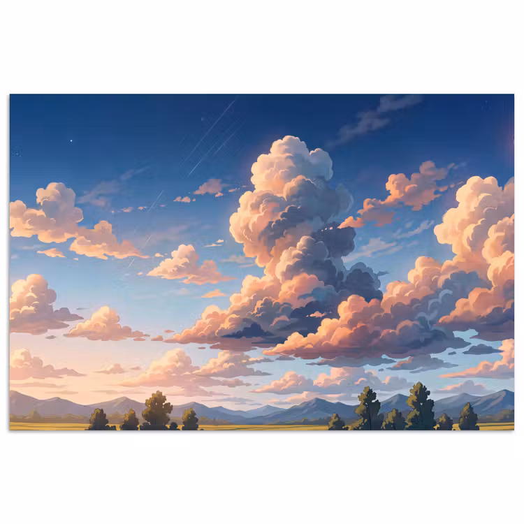 Wolken - Daghemel - Natuur - Illustratie - Oranje poster papier klein -3d