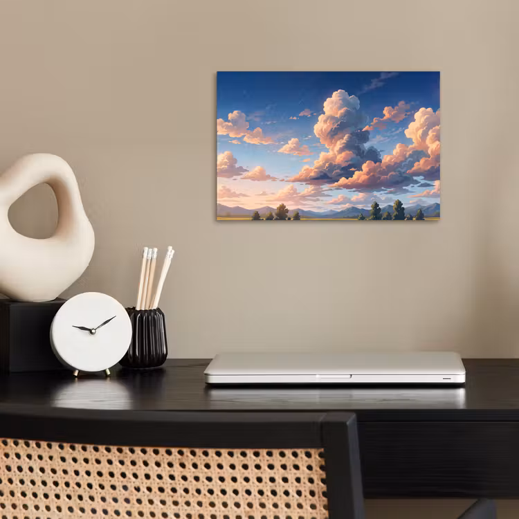 Wolken - Daghemel - Natuur - Illustratie - Oranje poster papier klein -sfeer1