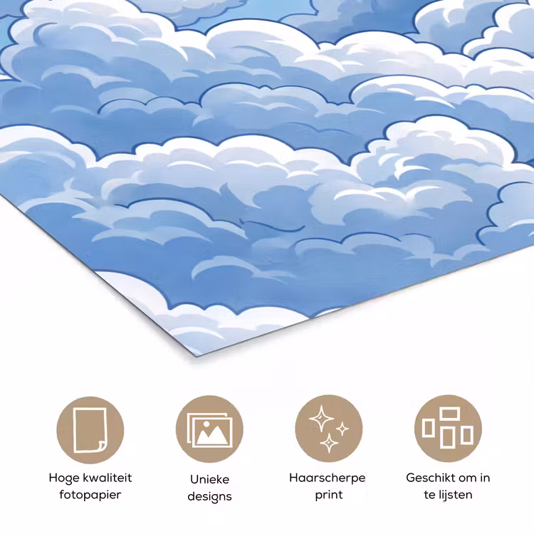 Wolken - Hemel - Abstract - Wit poster papier klein -closeup_NL